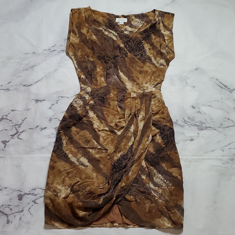 Witchery Brown & Tan Marble-Print Draped Midi Dress